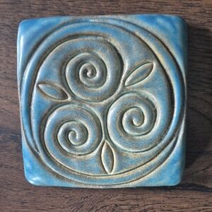 Vintage Pewabic Detroit Pottery Blue and Brown Ceramic Hanging Tile